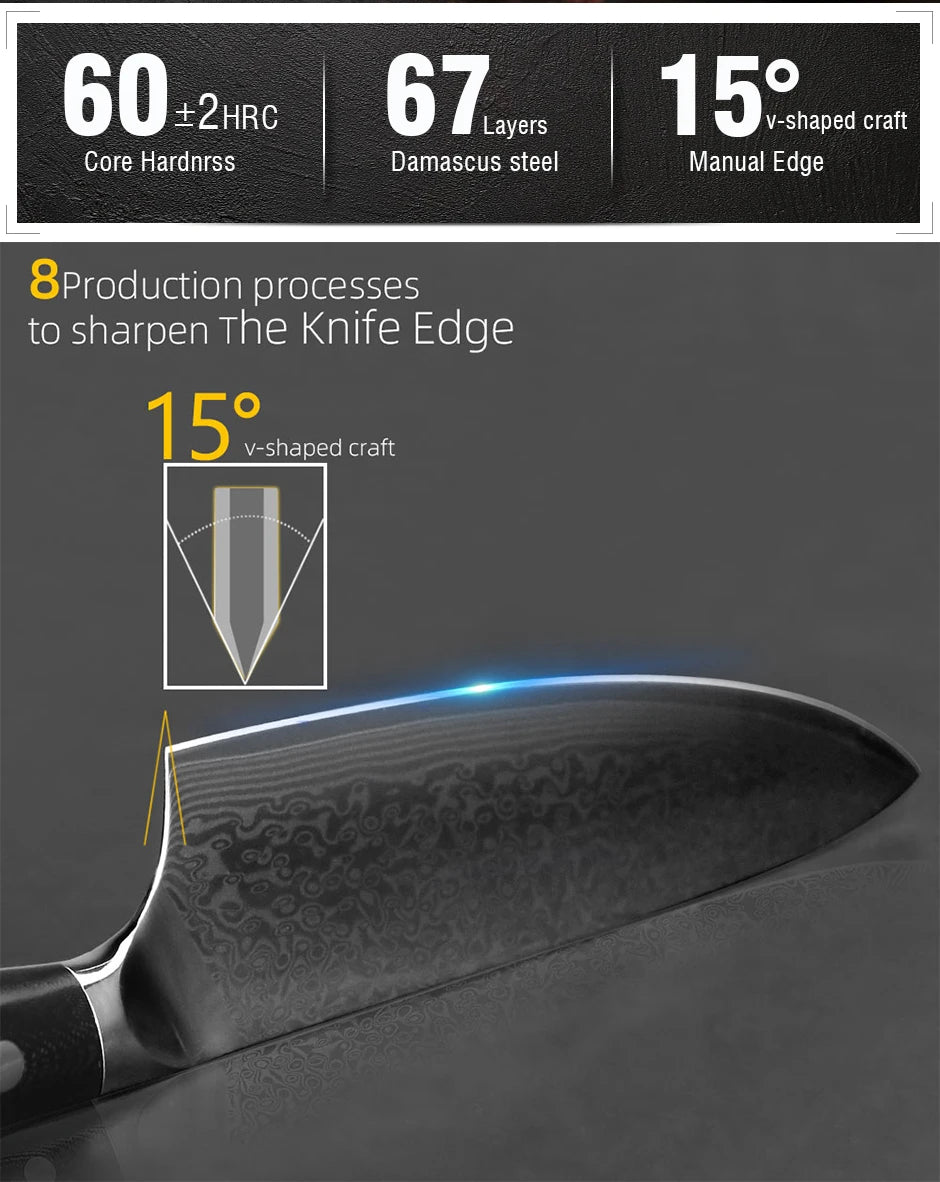 Damascus Kitchen Knives Set Japanese Chef Kitchen Knives VG10 67 Layer Stainless