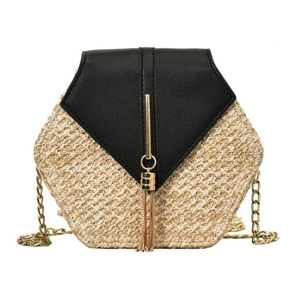 Straw+leather Handbag Women Summer Rattan Bag Handmade