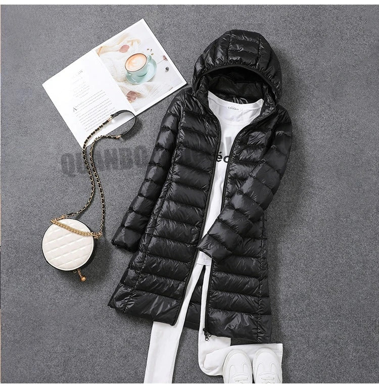 Women Ultra Lightweight Packable Long Puffer Jacket Autumn Winter