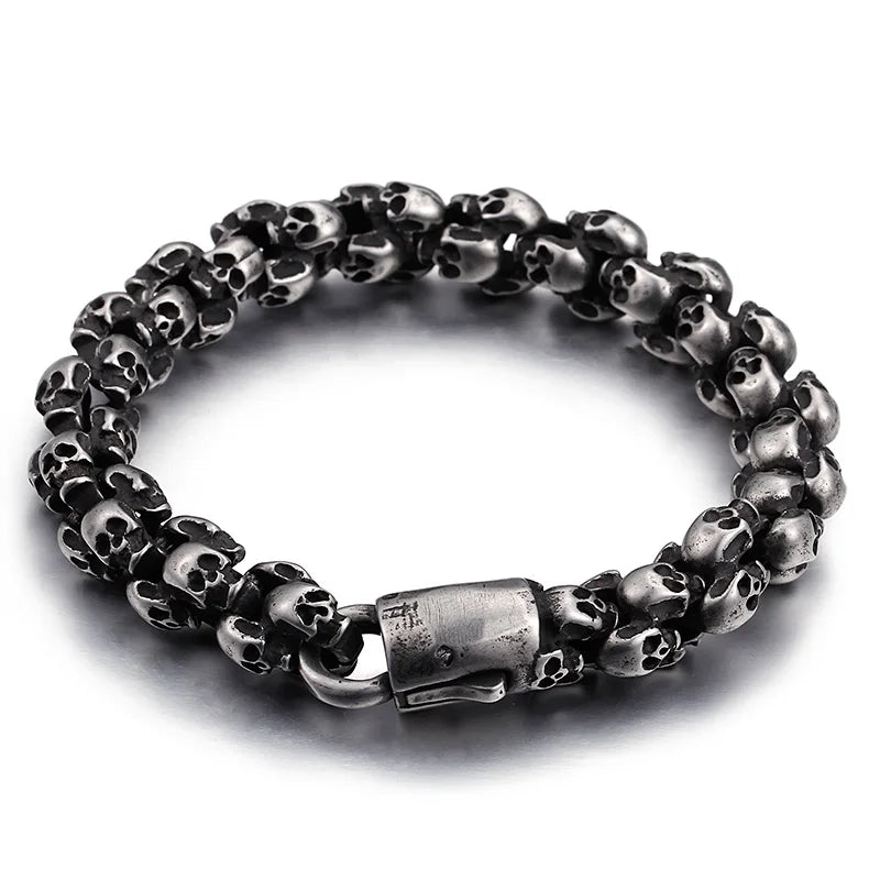 Punk Skull Bracelets Men Stainless Steel Shiny Matte Skull Charm Link Chain Brecelets Male Gothic Jewelry 2021