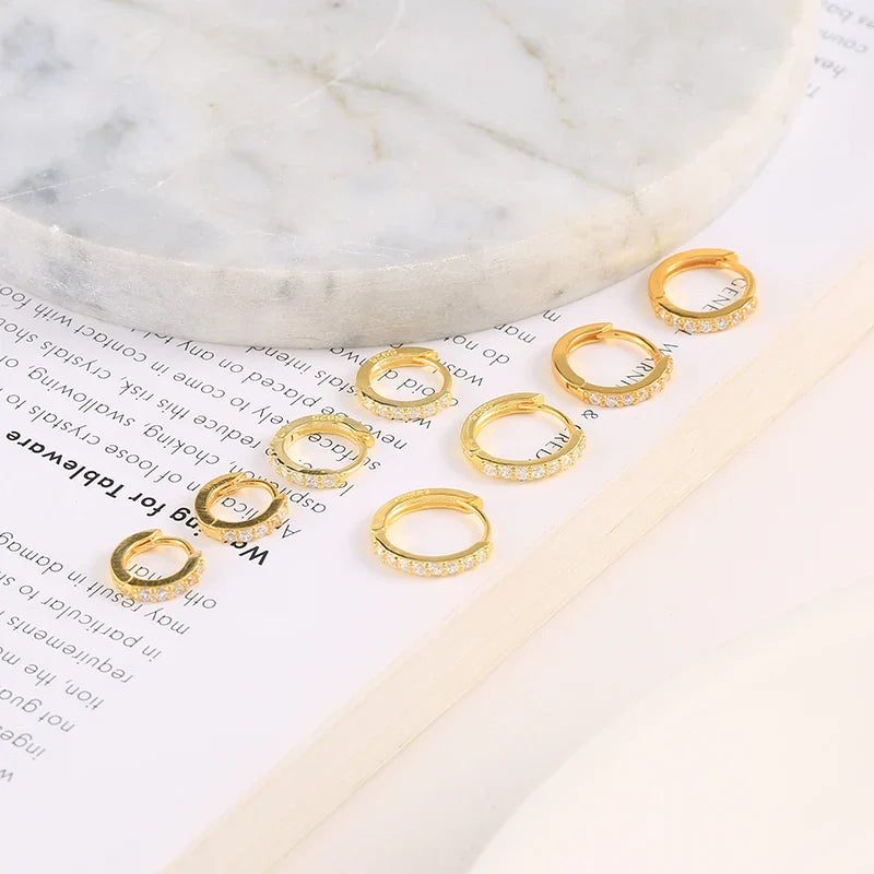 CANNER 6/7/8/9mm Real 925 Sterling Silver Zircon Hoop Earrings for Women Huggie Earring Piercing Earings Jewelry Pendientes