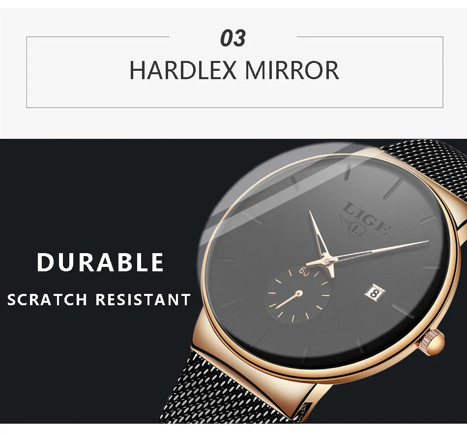 LIGE Ultra Thin Fashion Casual Ladies Watches Elegant Luxury Waterproof Business Quartz Watch for Women Gift Auto Calendar Clock