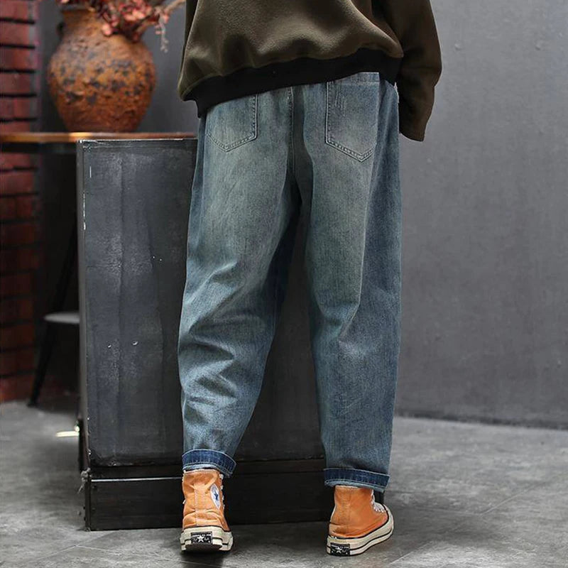 Spring Women Elastic Waist Loose Jeans All-matched Casual Cotton Denim Harem Pants