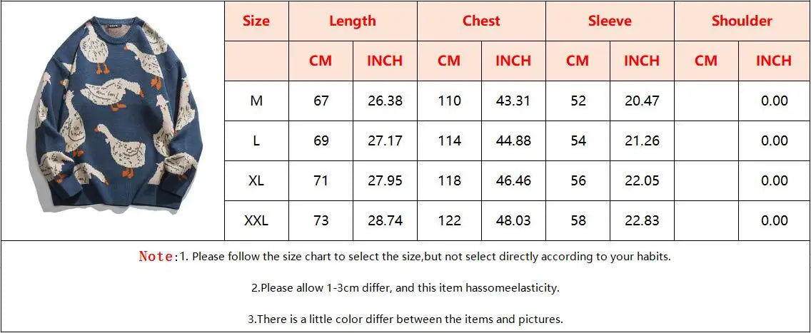 Japanese Knitted Sweater Men Cartoon Animal Duck Goose Print Pullover