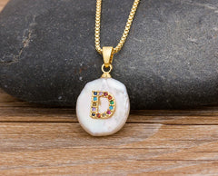 Fashion Initial Alphabet A-Z Letters Natural Freshwater Pearl Pendant Necklace