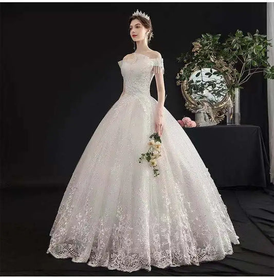 Wedding Dresses Illusion Boat Neck Short Sequined Embroidery Off The Shoulder