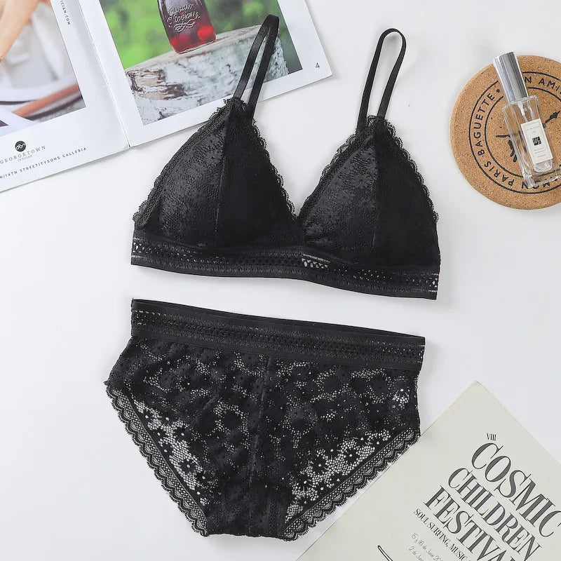 Transparent Women's Bra and Underwear Set Lace Brassiere Push-up Bra and Panty