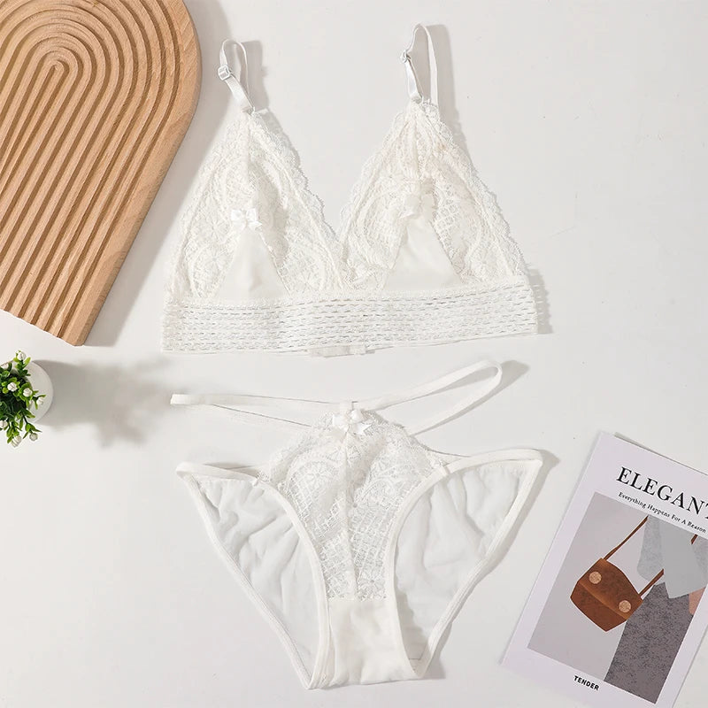 Women Lace Underwear Set Bras And Panty Sets Embroidery Bralette Backless Lingerie