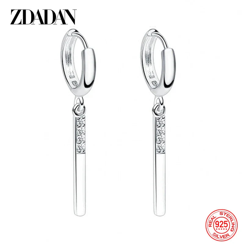 ZDADAN 925 Sterling Silver Long Drop Earrings For Women Fashion Wedding Party Jewelry Gift