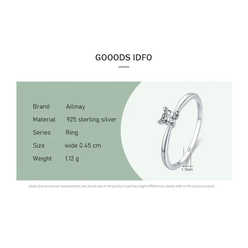 Ailmay High Quality Fashion Shiny Clear Zircon Wedding Female Finger Ring For Women Simple Square Ring Fine Jewelry