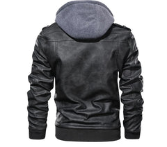 Winter Men's PU Leather Jacket Casual Man Motorcycle Leather Hooded Coats