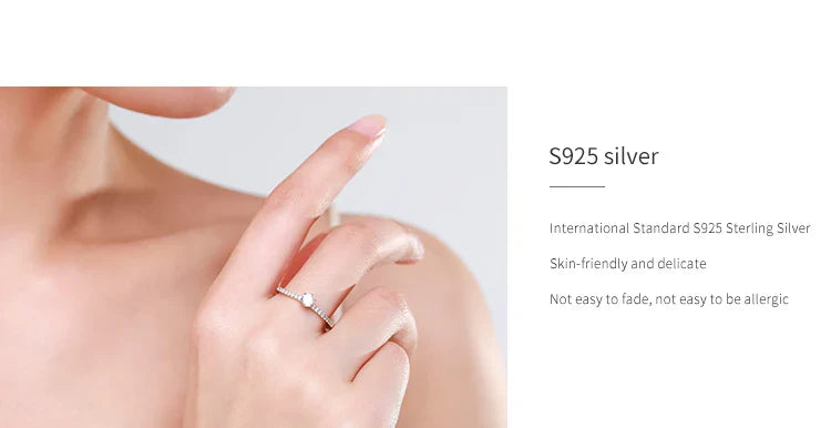 Ailmay Real 925 Sterling Silver Simple Sparkling Round Clear Zircon Ring For Women Classic Luxury Wedding Accessories Jewelry