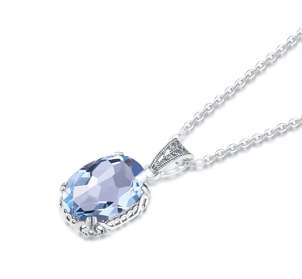 Unique 925 Sterling Silver Necklace Aquamarine Gemstone Pendant Necklaces with Chain
