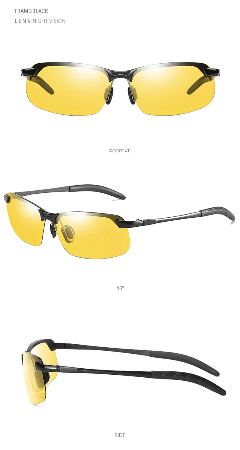 Half-frame Photochromic Sunglasses Men Women Vintage Metal Polarized Sun Glasses For Male Night Vision Driving Shades