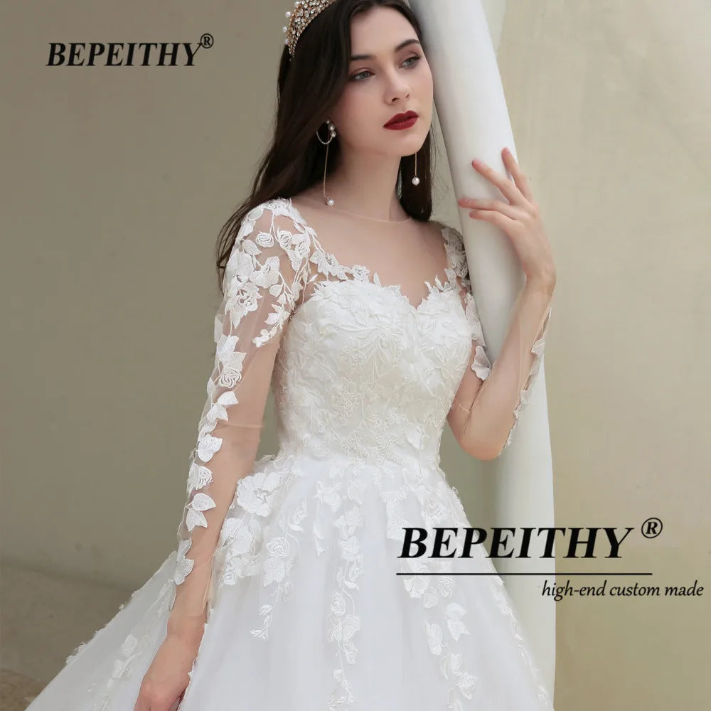 White Bridesmaid Dresses: Wedding Gowns For Women Long Sleeves Bride Princess
