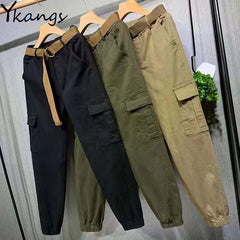 Streetwear Women Solid High Waist Cargo Pants Loose Sports Female Trousers