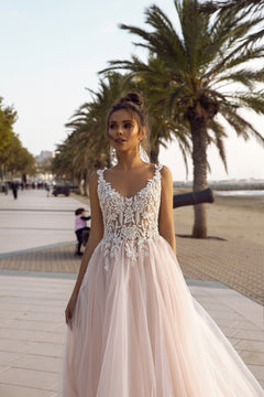 Verngo Country Beach Wedding Dress 2020 Blush Pink Tulle A Line Princess Wedding Gowns Backless Gilrs Formal Vestidos de 15