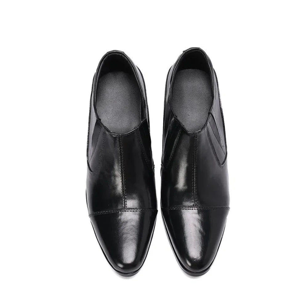 Classic Chelsea Men High Heels Increased Genuine Leather Shoes Pointed Toe Set Foot Autumn Formal