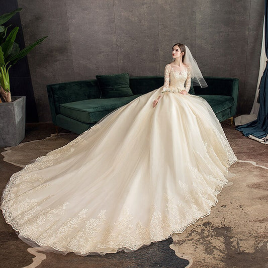 White Bridesmaid Dresses: White Ivory Champagne Wedding Dresses With Sleeve Illusion