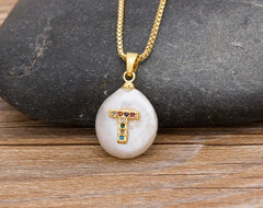 Fashion Initial Alphabet A-Z Letters Natural Freshwater Pearl Pendant Necklace