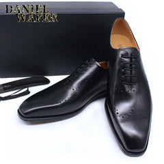 Men Oxford Brogue Genuine Leather Shoes Black Brown Classic Style Wing Tip Lace up