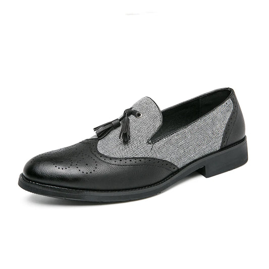 Semi-formal Leather Shoes for Men Tassel Casual Brogue Flats Carved England Men Dress Shoes