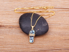 Pave CZ Rhinestone Enamel Slipper Pendant For Women Blue Evil Eye Necklace