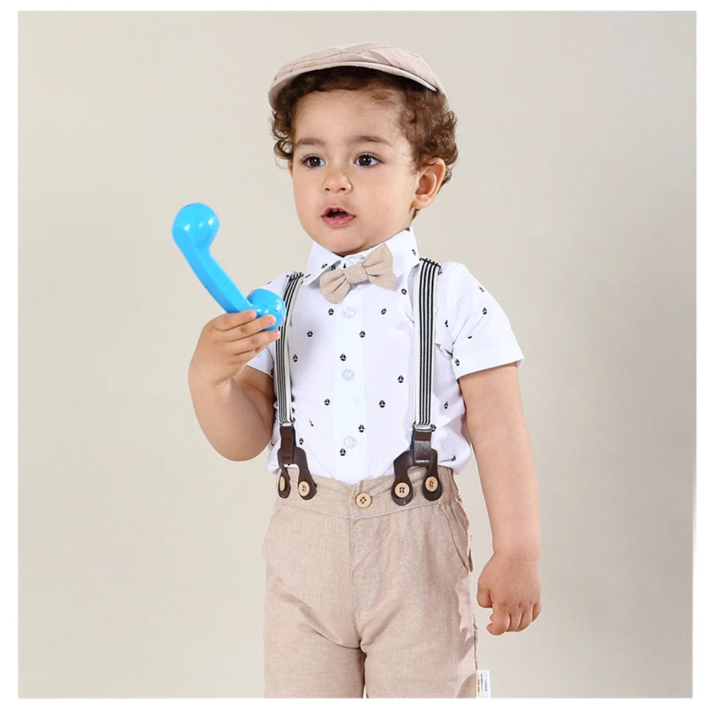 Baby Boy Clothing Suit Newborn Handsome Romper Bow Set Birthday Festival Gift Jumpsuit Hat Toddler Boys Wedding Outfit Dress
