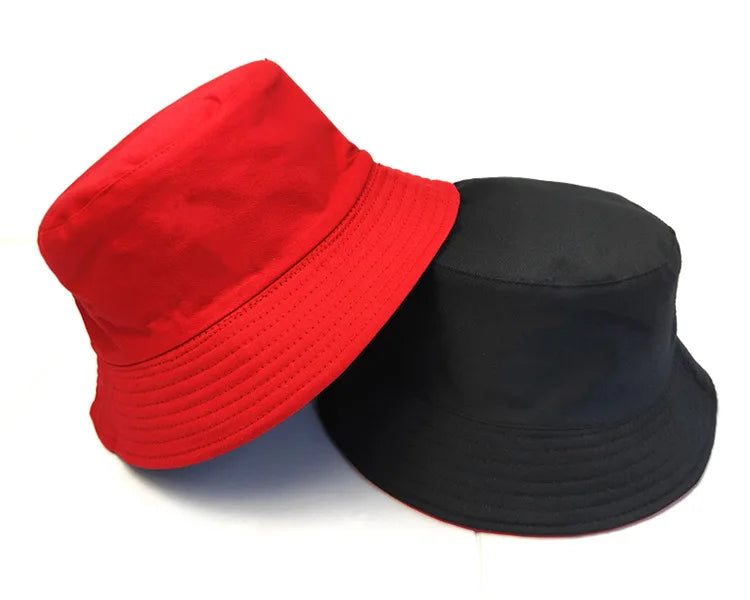Black Solid Dots Bucket Hat Two Side Wear Unisex Simple Bob Caps Hip Hop Gorros Men