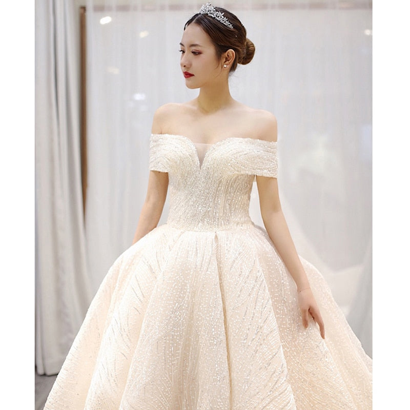 White Bridesmaid Dresses: Wedding Dress Bride Off The Shoulder Wedding Ball Gown Dress