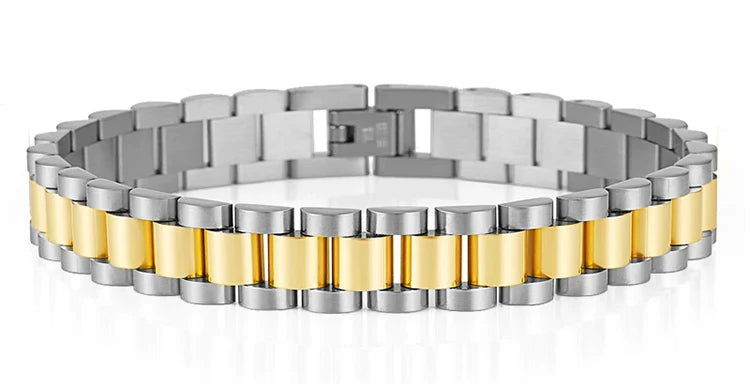 10MM Watchband Style Men's Bracelets For Women Man Ladies Gold Color Stainless Steel Mannen Armband Male Jewelry Accessories New