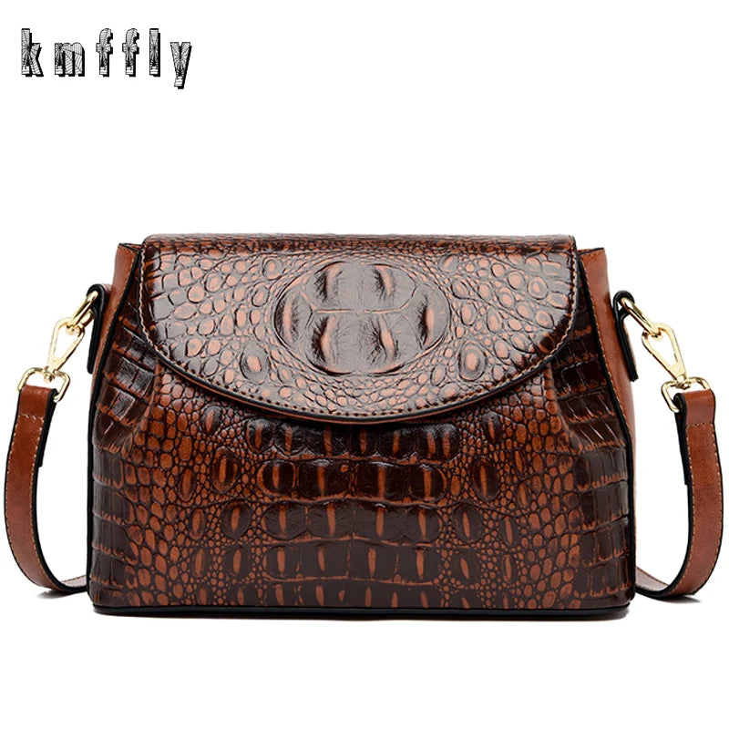 Female Bag Genuine Leather Casual Tote Bags Crocodile Pattern Shoulder