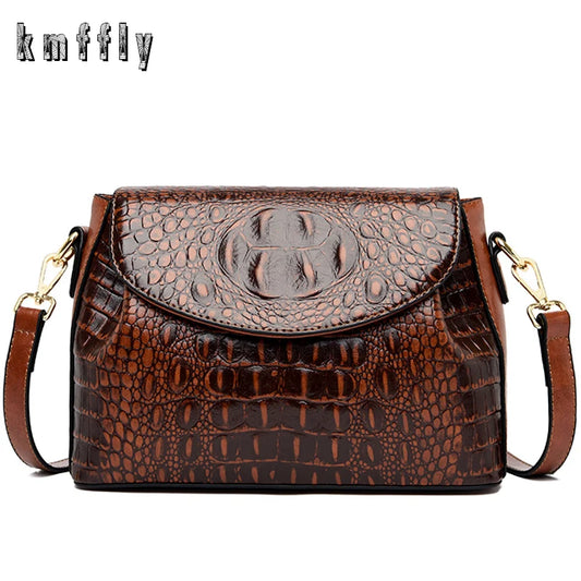 Female Bag Genuine Leather Casual Tote Bags Crocodile Pattern Shoulder