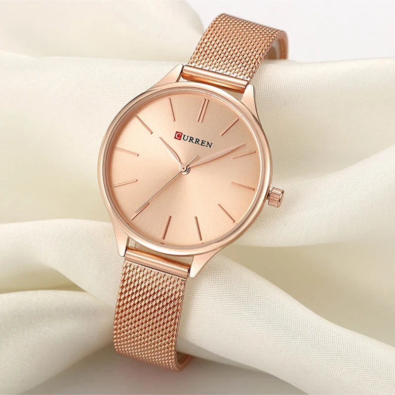 CURREN Original Women's Luxury Watch Matte Dial Japanese Quartz Movement Stainless Steel Mesh Strap with Box