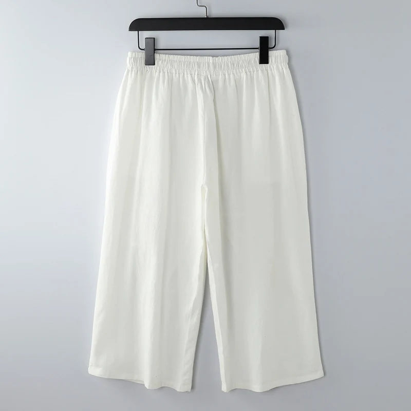 Cotton Linen Short Men Length Knee  8XL 9XL 13XL 170KG Large Size High Waist Shorts Male Long Men's Summer Breeches
