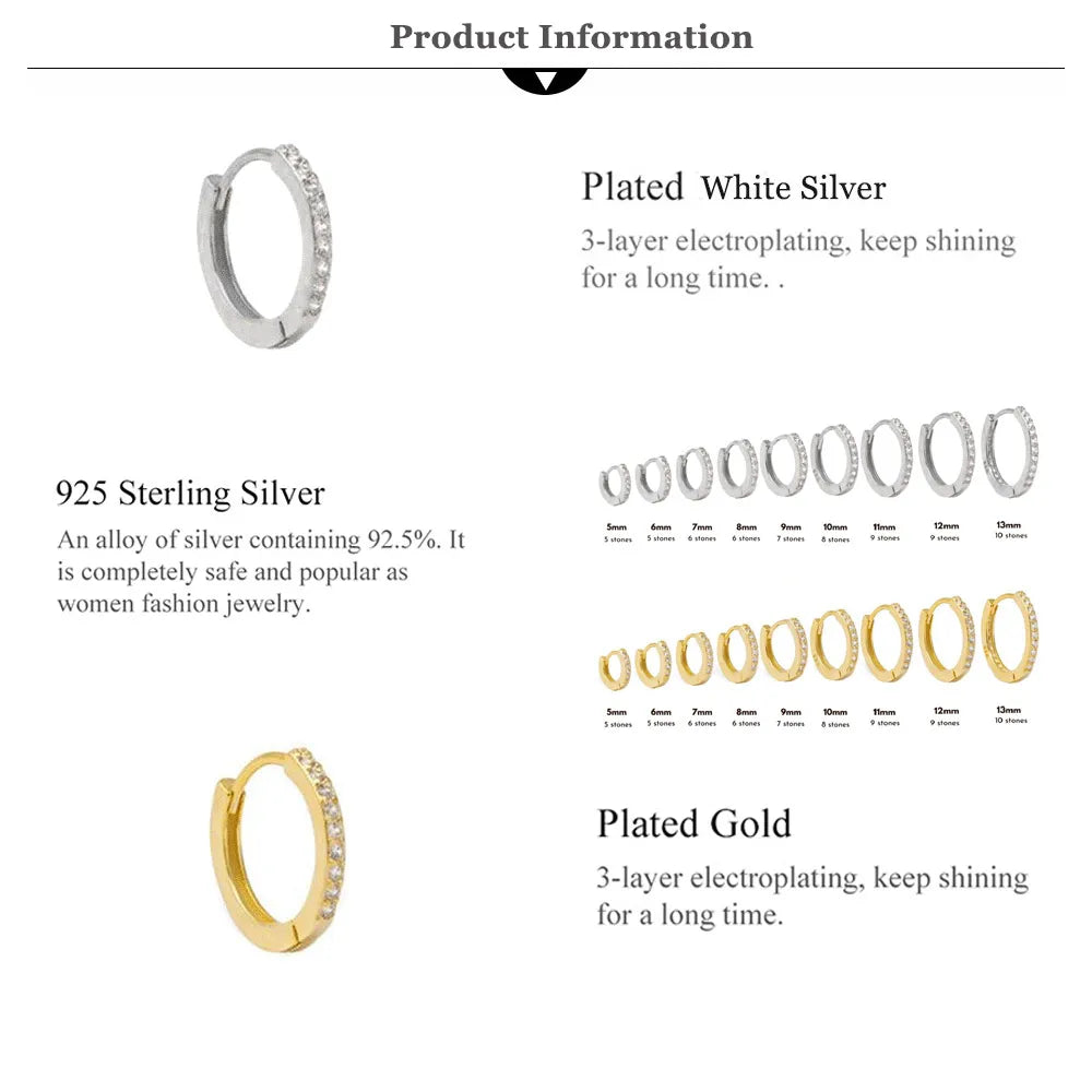 ANDYWEN 925 Sterling Silver Gold Zircon CZ 5mm 6mm 7mm 8mm To 13mm Huggies Hoops Piercing Pendiente Clips Luxury Fine Jewelry