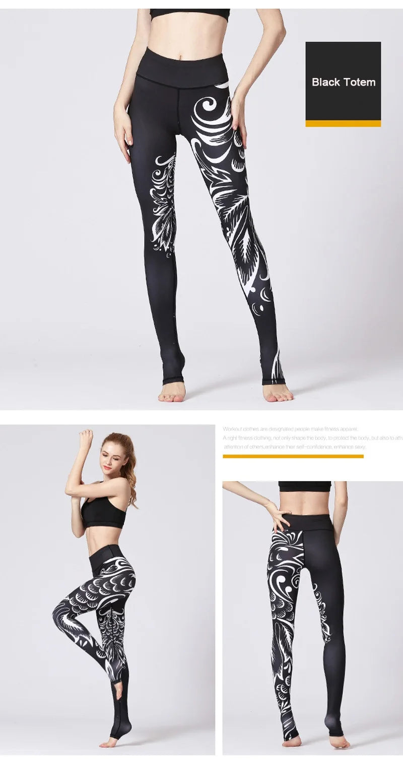 Cloud Hide Yoga Pants Women High Waist Trainer Sports Leggings Long Tights Floral
