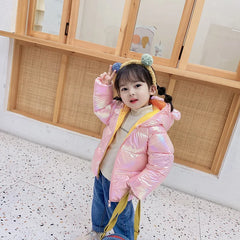 Keep Warm Winter Girls Jacket Kids Colorful Hooded Zipper Outerwear For Boys Clothes