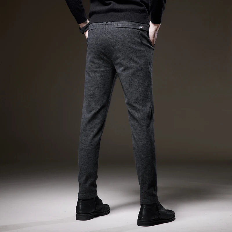 Men's Pants Autumn Winter Business Brushed Fabric Long Trousers Office Dress