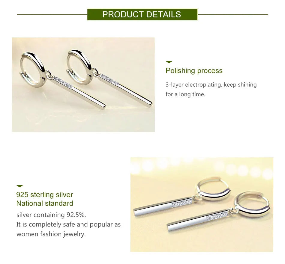 ZDADAN 925 Sterling Silver Long Drop Earrings For Women Fashion Wedding Party Jewelry Gift