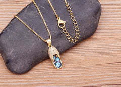 Pave CZ Rhinestone Enamel Slipper Pendant For Women Blue Evil Eye Necklace