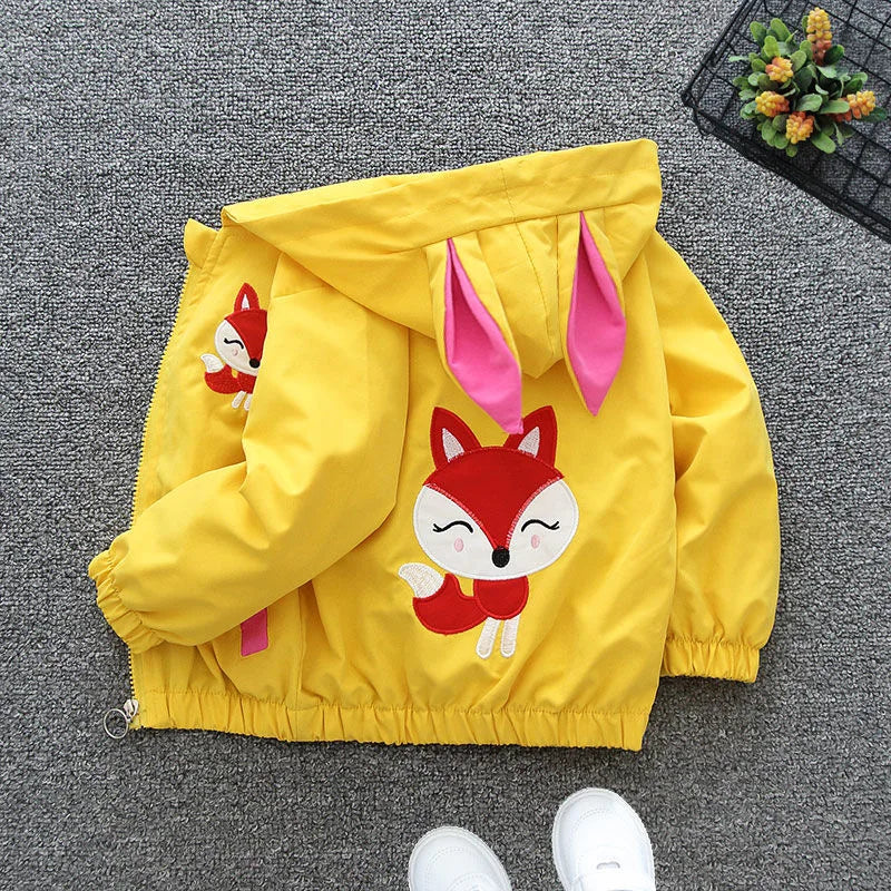 Baby Girls Jackets Casual Hooded Zipper Boy Windbreaker Coat Cute Cartoon Children Coat