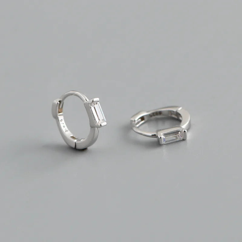 WANTME 925 Sterling Silver Colorful Square Shiny Zircon Beads Piercing Stud Earrings for Women Fashion Gothic Exquisite Jewelry
