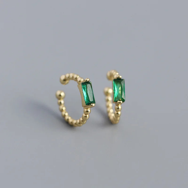 WANTME 925 Sterling Silver Colorful Square Shiny Zircon Beads Piercing Stud Earrings for Women Fashion Gothic Exquisite Jewelry