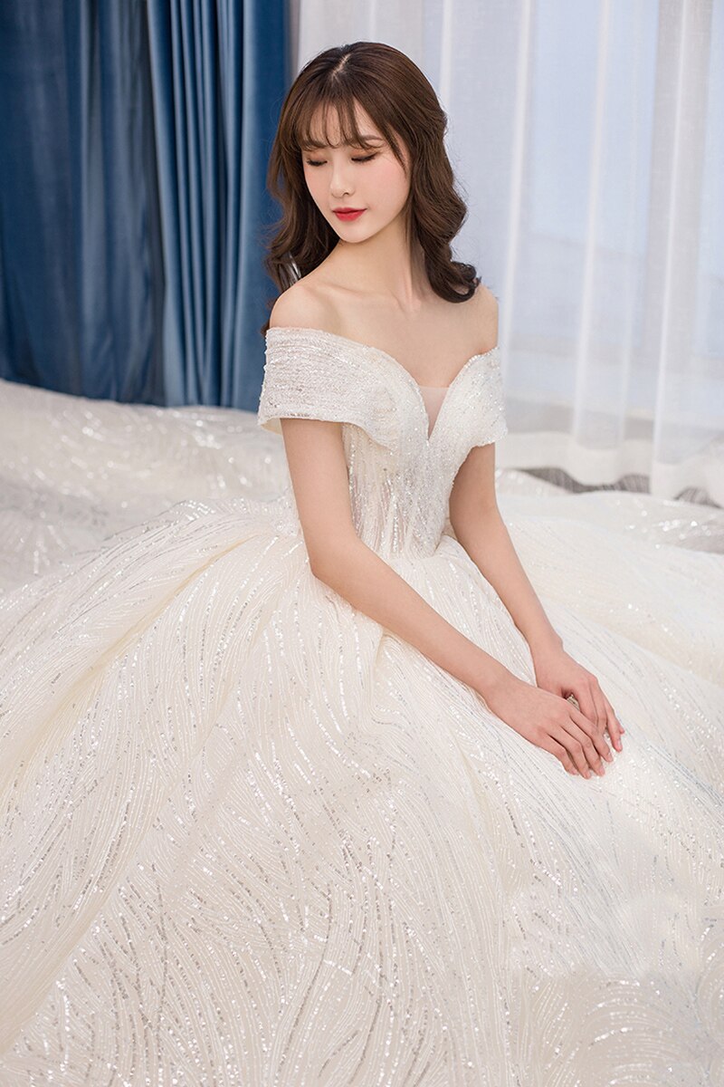 White Bridesmaid Dresses: Wedding Dress Bride Off The Shoulder Wedding Ball Gown Dress