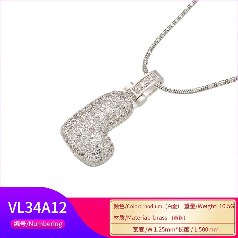 ZHUKOU 1.25x500mm Fat and lovely crystal brass silver color  letter necklace for women friends birthday gift model: VL34