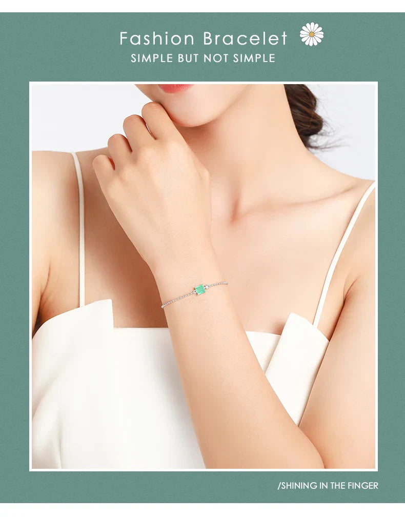 Modian 2021 New Real 925 Sterling Silver Luxury Square Tourmaline Beads Chain Bracelet For Women Paraiba Fine Statement Jewelry