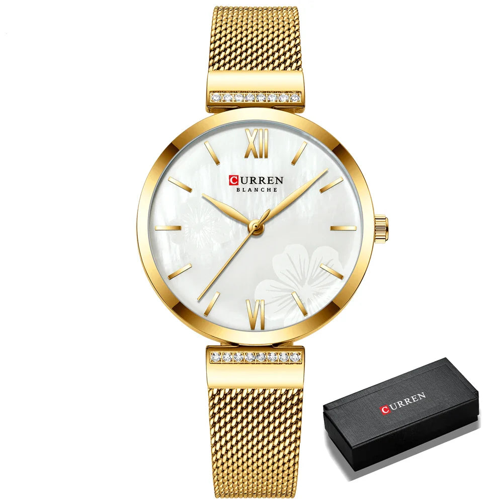 CURREN Fashion Watch for Women Luxury Quartz Gold Elegant Bracelet Wristwatch Female Clock Ladies Dress Stainless Steel