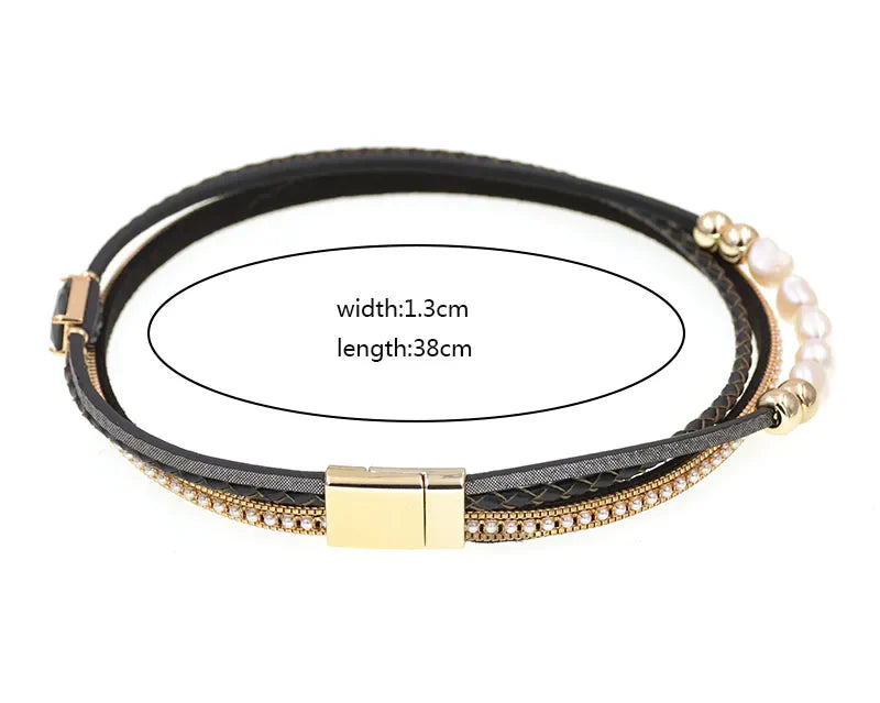 WELLMORE NEW leather bracelets for women fashion fresh water pearls charm Bracelets & Bangles Female Jewelry dropshipping