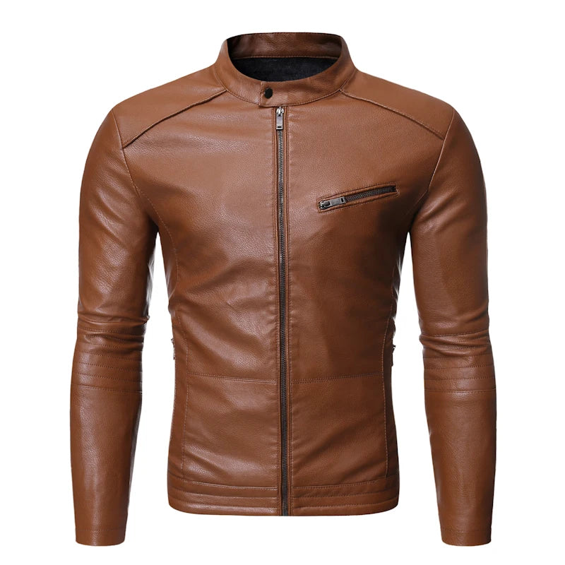 Leather Jacket Men Spring Autumn Coat Motorcycle Biker Slim Fit Outwear Male